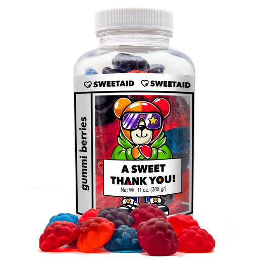 “A Sweet Thank You” Gummi Berries – The perfect way to express gratitude without words. A sweet gift to show appreciation, kindness, or support. Ideal for thanking friends, colleagues, or loved ones and making their day a little brighter!