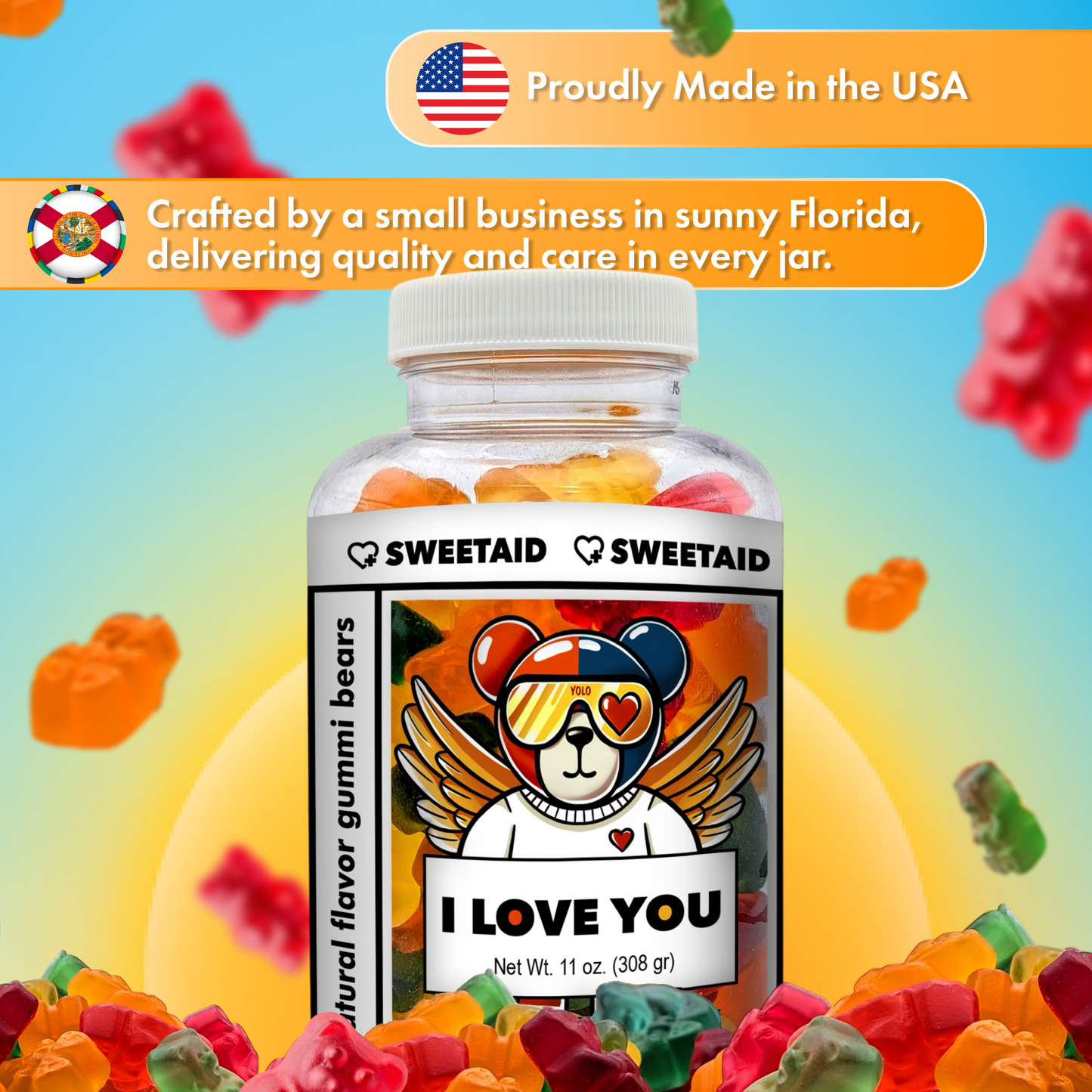 "I Love You"  Natural Flavor Gummi Bears. Sweet Gift. Perfect for expressing love, brightening someone’s day, or as a sweet reminder to cherish yourself. Great for gifting to partners, friends, parents or even as a self-love treat.